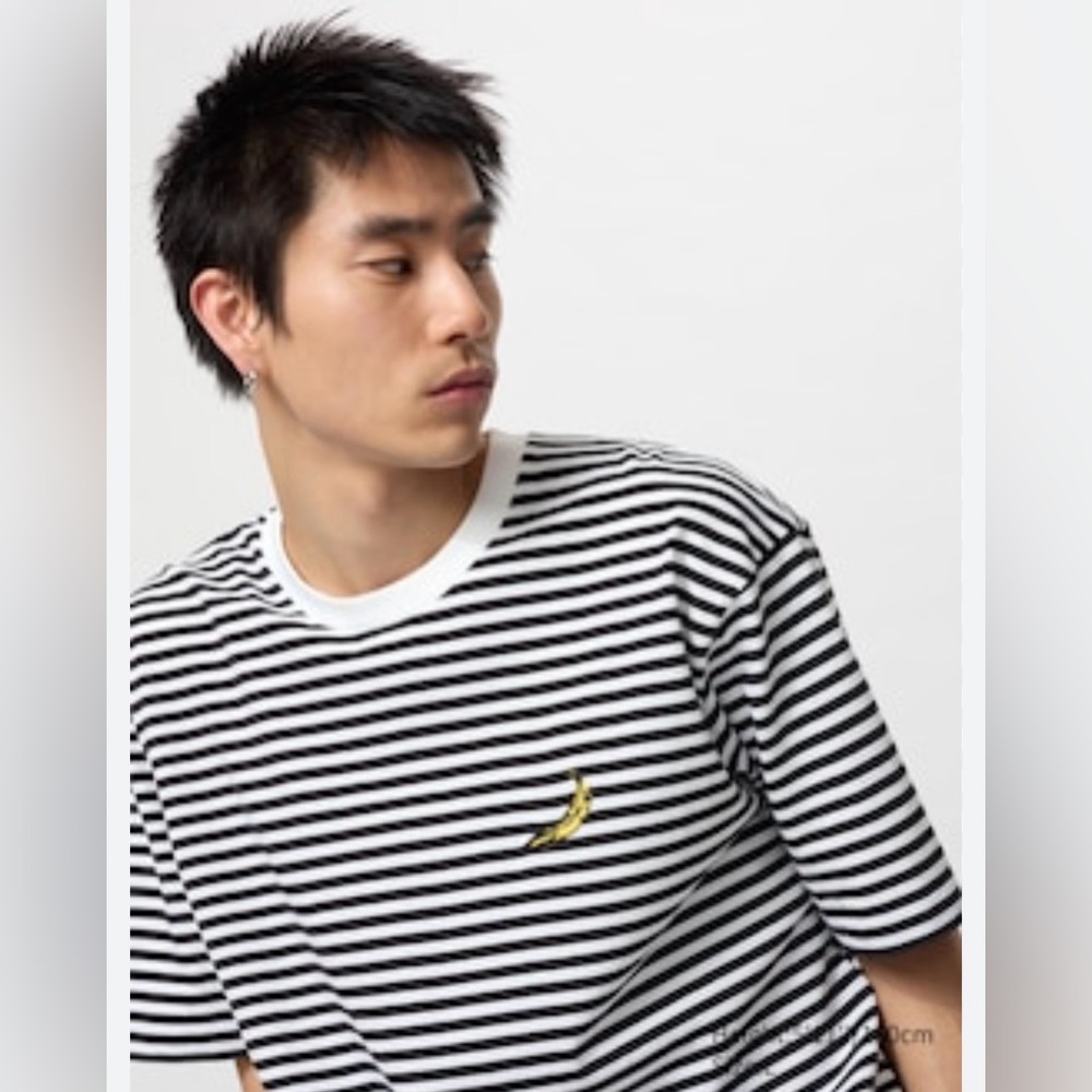 Uniqlo UT x Andy Warhol Archive Striped Cotton Tee – Embroidered Banana, Size L